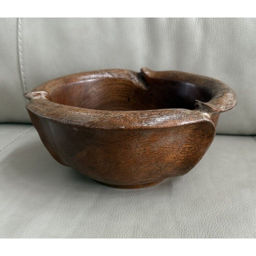 MCM Hand Carved Wooden Bowl Fruit 10in Rich Brown Walnut? Teak? EUC